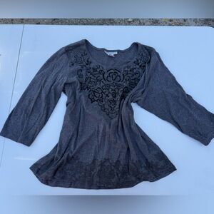 Rebecca Malone Charcoal Floral Long Sleeve Top